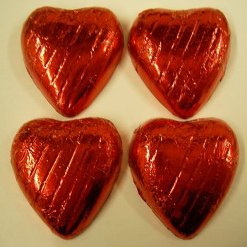 Treasure Island Sweets Ltd Red Chocolate Hearts 1Kg Box - Real Milk Chocolate Approx. 160 Hearts All Red Foil