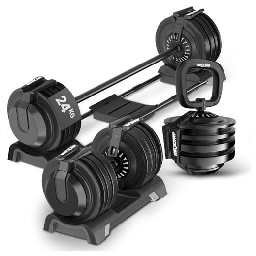 NEOLYMP 3-in-1 verstellbares Hanteln Set (2-24 kg) - Kurzhantel, Langhantel & Kettlebell in 1 Set – Hantelset mit einstellbaren Gewichten, Langhantel Set