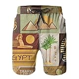 Doublure en maille filetée ZORIN Short de bain coloré pour homme, motif Égypte ancienne, pyramide de pharaon, séchage rapide, athlétique avec doublure en maille et poches, blanc, XXXXL-L