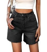 ELLEVEN Women's Raw Hem Jean Shorts, Wide Straight Leg Mom Denim Shorts