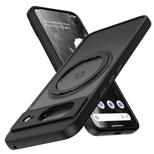 CMYFUTNG �}�O�l�b�g�� Google Pixel 8�p �P�[�X �����O�X�^���h�t���A�N���A�n�[�h�o�b�N&�\�t�g�o���p�[�A�ی�X�������^Pixel 8�P�[�X �u���b�N 12-px8-05