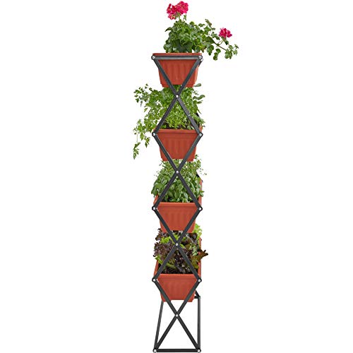 tectake® Vertical Gardening Beet mit 4X Blumenkasten, Pflanzturm Hochbeet Kunststoff, als Indoor Kräutergarten oder Outdoor im Garten, als Sichtschutz Balkon, Terrassen Deko, Blumenbank