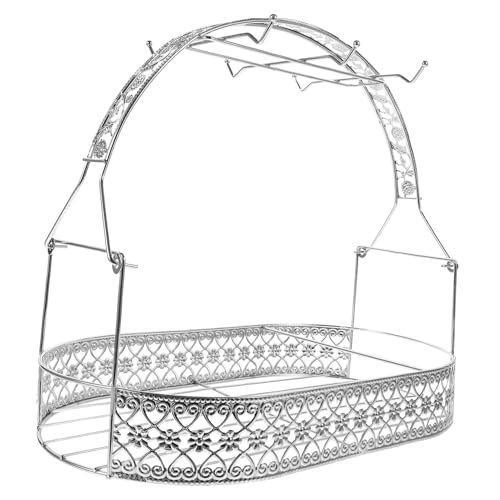 OUNONA Iron Cup Holder Cup Storage Tray Utensil Holder Black Mug Metal Brackets Cup Drying Holder Metal Storage Shelves Tea Cups Holder Stand Glass Tray Single Cup Iron Basket