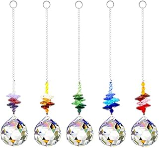 Crystal Suncatcher, BNGGOGO Clear 30mm Crystal Ball Prism Pendants, Set of 5 Colors Window Crystal Rainbow Maker Ornament Sun Catcher, Hanging Crystals for Windows Garden Suncatcher Office Home Decor
