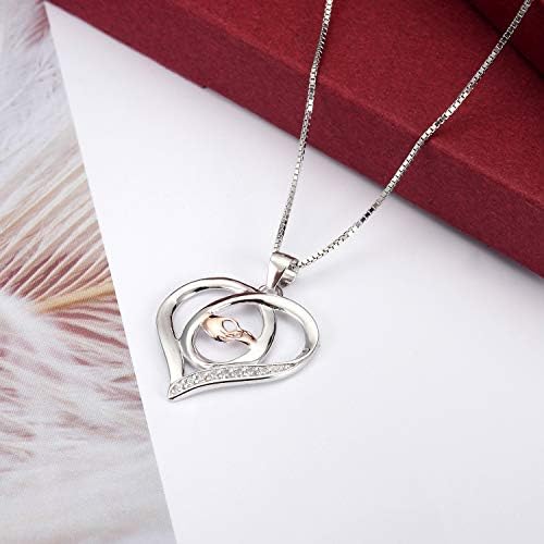LYTOPTOP Mothers Day Necklaces Gifts for Mum from Daughter Son, 925 Sterling Silver Necklace Heart Shape with Mother and Child Hand in Hand Pendant Necklace Birthday Gifts
