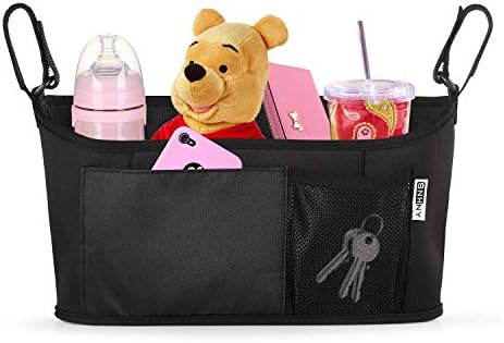 Top Universal Stroller Organizer by SNHNY; The Best Stroller Accessories; Universal Baby Diaper Stroller Bag with Accessary Bag. (Black Simpler)