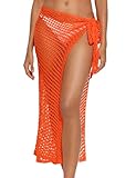 Lecieldusoir Women's Sarong Crochet Swimsuit Wrap Coverups Orange Hollow Out Knit Bikini Wrap Swimwear Sarongs