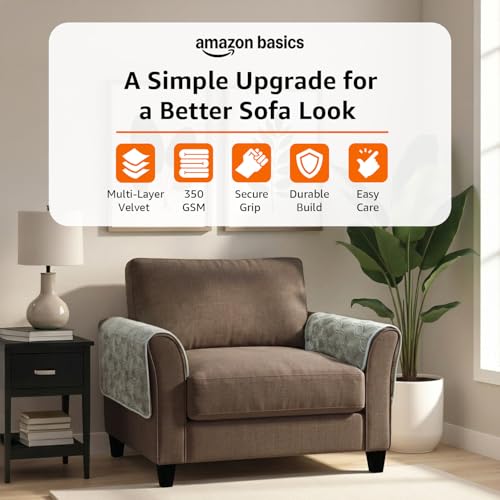 Image of Amazon Basics - Velvet Quilted Make Your Own Sofa Cover |70cm x 70cm| Microfiber Sofa Slipcover (Grey, Set of 2 Armrest)