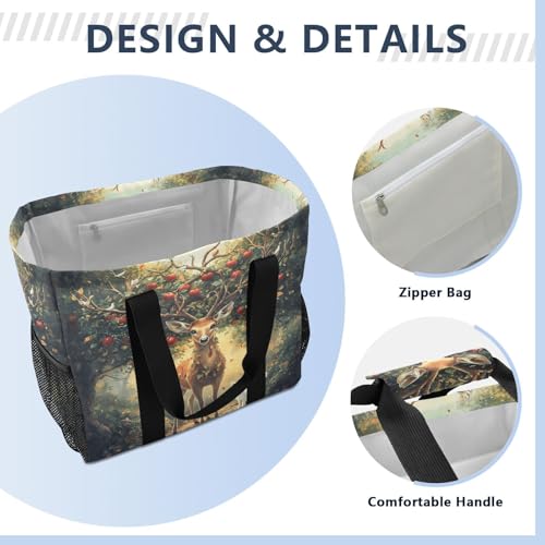 Large Waterproof Travel Tote Bag for Women Men, Fantasy Deer Fox Canvas Beach Bag with Lining & Pockets - Reusable Grocery/Laundry/Kitchen/Pool/Picnic Tote (15.4x9.8x12.8in)4