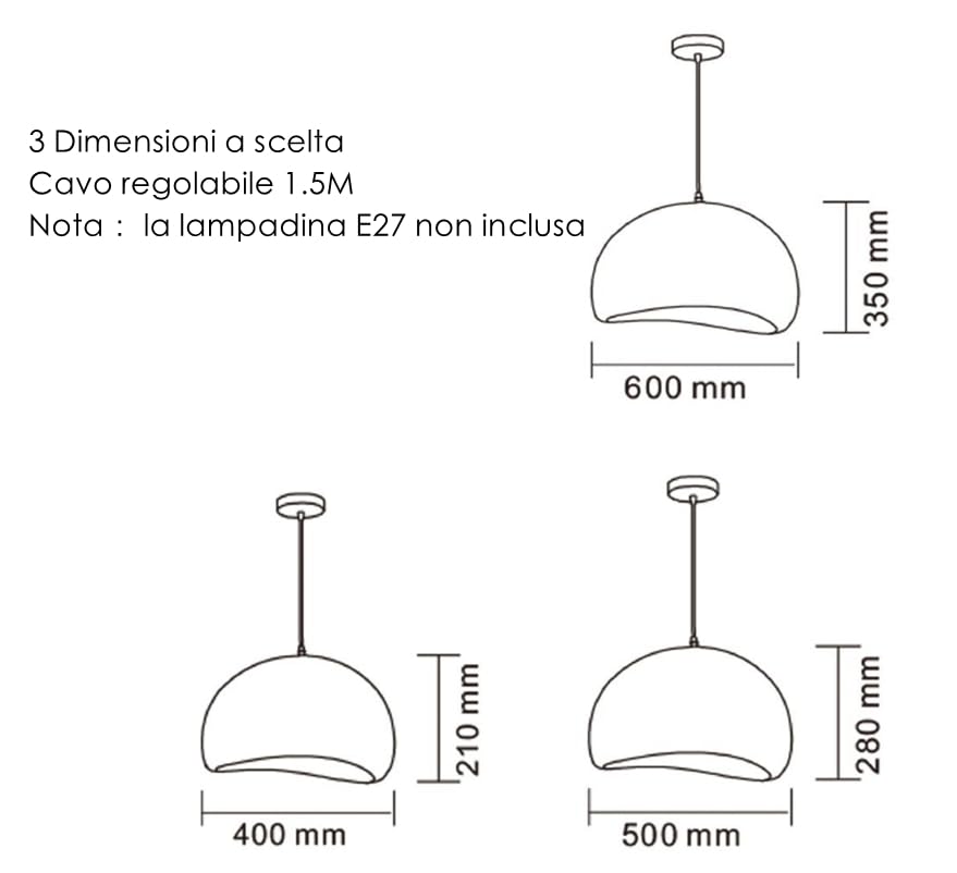 Dopa Dopastore Lampadario a Sospensione Attacco E27 Design Moderno Stile Minimal Lampadario Wabi Sabi 40/50/60CM Portalampada Bianco da Interno IP20 (40 CM)