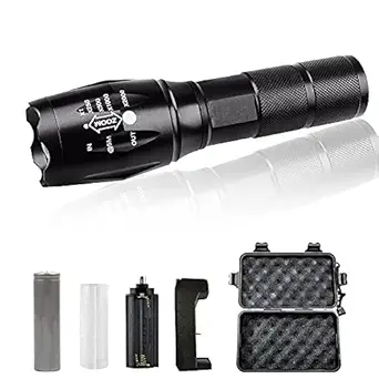 AB SALES LED Torch LED Flashlight Adjustable Focus Handheld Flashlight Super Bright 1000 Lumens Pocket Torch Zoomable and 6 Modes Waterproof Camping Outdoor (Battery Included)