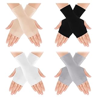 Yolev 4 Paires Gants Sans Doigts Protection UV Femme Gants Longueur Poignet Légers Filles Sunscreen Fingerless Gloves Dames Crème Solaire Antidérapante pour la Conduite en Plein Air en été