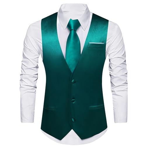 Image of Barry.Wang Vest for Men Business /Leisure Dress Suit Vests V-neck 2 Pockets Wedding Party Tuxedo Satin Waistcoat