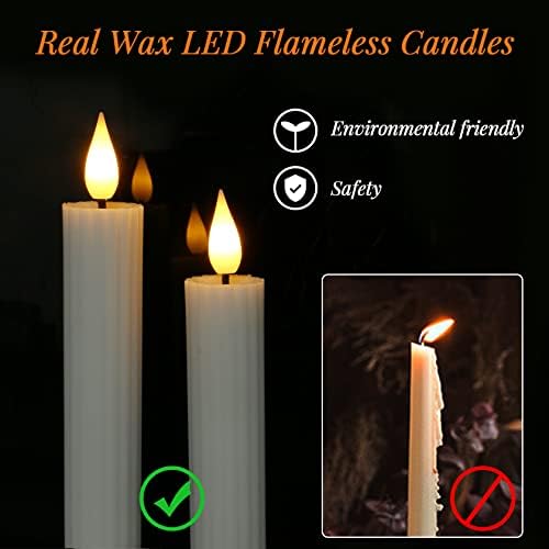 Ymenow Real Wax LED Taper Candles (2*24.5cm/0.78*9.6"), 2pcs White Stripe Battery Operated Flameless Candlesticks LED Window Candle with Remote Timer for Home Table Halloween Xmas Decor - Warm White