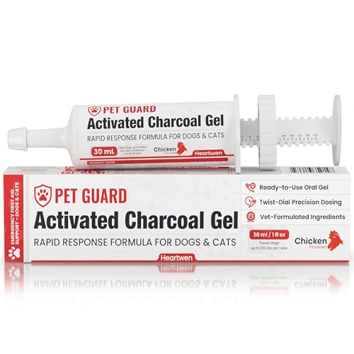 Heartwen Activated Charcoal for Dogs & Cats (30 mL) | Emergency Pet First Aid for Accidental Ingestion & Digestive Support | Simple to Dose, Ready-to-Use | Chicken Flavored