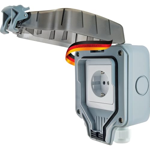 SCHWAIGER SOAD0100 Außensteckdose Aufputz Outdoor Steckdose Wetterschutzabdeckung IP66 Winkelstecker Klickverschluss UV-beständig witterungsfest Gartensteckdose