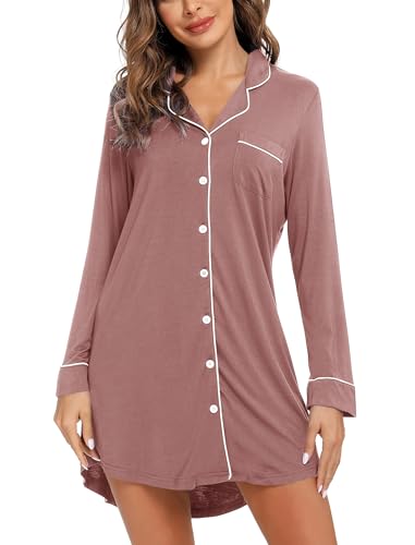 Image of Leikar Nightgowns for Women Button Up Labor Delivery Gown Sleep Shirts