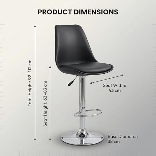 Image of activa Rapid Bar Stool Chair with Height Adjustable Design, Padded Seat & Footrest | Modern Metal Counter Stool for Kitchen, Home, Bar & Cafe Seating | Durable Comfort Chair (Black, Set 1)