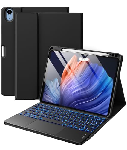 Harvopu Compatible with iPad Air 11 Inch & Air 5th/ Air 4th Generation Case with Keyboard - Multi-Touch Trackpad, 7-Color Backlit, Detachable Folio Cover for Air 11-inch M3/M2 (2025/2024) (Black)