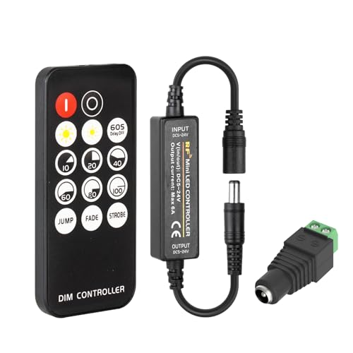 Fosingut RF Remote Control for Monochrome COB LED Strip, Mini Wireless Remote Dimmer 14 Buttons Brightness Mode Effect Mode for COB 3014 5630 5730 3528 LED Strip DC5-24V 2700K-6500K Dimmer Switch
