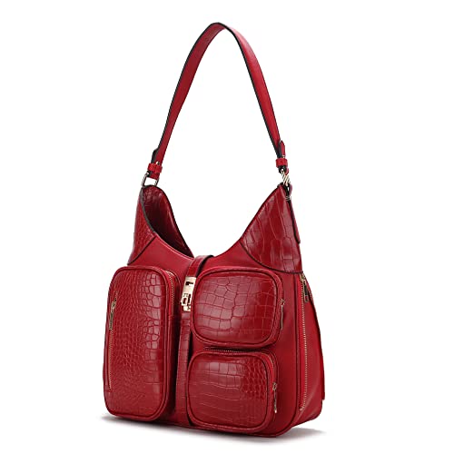 Image of MKF Collection Shoulder Bag for Women, Handbag Purse Top-Handle Hobo Bag Crocodile-embossed Vegan Leather Purse