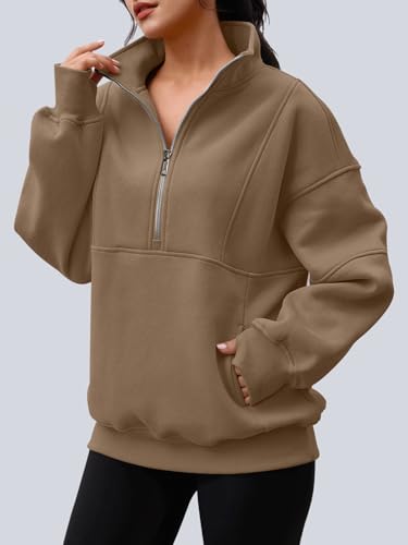 Image of AUTOMET Women's Quarter Zip Oversized Sweatshirt Fleece Mock Neck Pullover