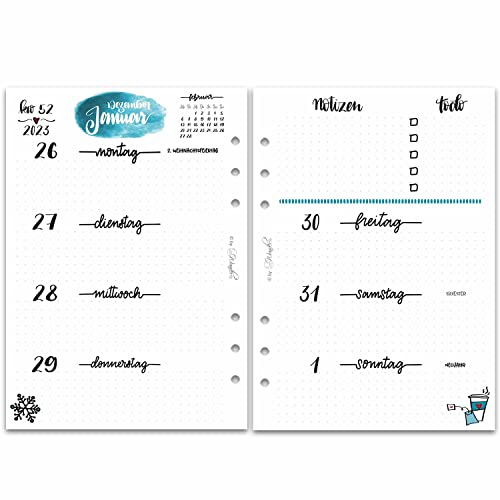 SinnWunder® Premium Kalendereinlagen 2023 - Wochen-Kalender mit 1 Woche auf 2 Seiten - Größe Din A5 - 6-fach-Lochung - 5 Designs zur Auswahl Cover