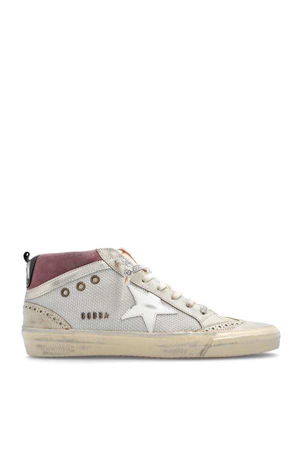 Golden Goose Women's Fashion Distressed Sneakers - Mid Star Net and Suede Upper Vintage Leather Toe and Spur Leather Trendy Shoes White