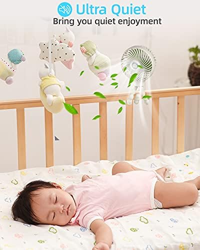 Pram Fan Stroller Fan USB Fan Rechargeable Portable Fan, Battery Operated & 360° Rotation Personal Fan for Pram Accessories Stroller PushChairs Beds Camping, Travel Holiday Essentials for Baby Kids