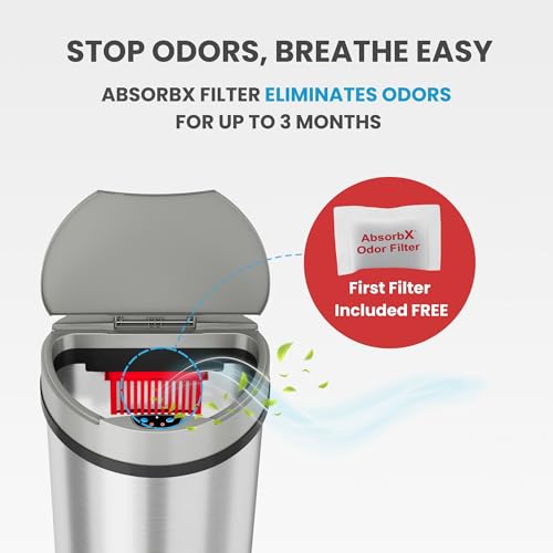 iTouchless 50 Liter / 13 Gallon Kitchen Trash Can with Lid & Deodorizer – Motion Sensor Semi-Round Stainless Steel Garbage Bin for Home, Office, or Garage – Slim, Wide Opening Large Capacity Design by iTouchless - Image 5