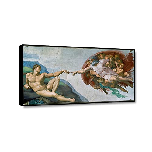 Tableau Michelangelo Créer Adam 60x120cm avec cadre noir pour décoration murale