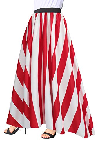 Afibi Women Chiffon Mopping Floor Length Big Hem Solid Beach High-Waist Maxi Skirt (Large, Red 2)