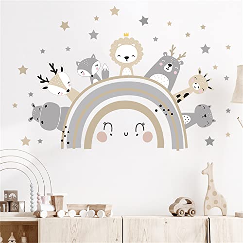 Sarah Duke Wandsticker Regenbogen Kinderzimmer, Stern Tiere Selbstklebend Wandtattoo, DIY Wasserdicht Wandaufkleber, Wanddeko Aufkleber für Kinder Cover