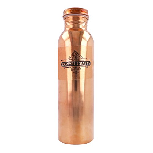 RawyalCrafts 100% Pure Copper Water Bottle for Ayurvedic Health Benefits 1000 ML/33 Oz Leak Proof Joint Free Water Thermos Bottle