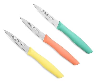 Arcos Set Cuchillos Mondadores. 3 Piezas Acero Inoxidable. Cuchillos Cocina Peladores Multicolor para Pelar Frutas y Verduras. Mango Ergonómico Polipropileno. Serie Nova. Naranja, Amarillo y Azul. | Ya disponible en tu tienda friki favorita! En mundofriki.es!
