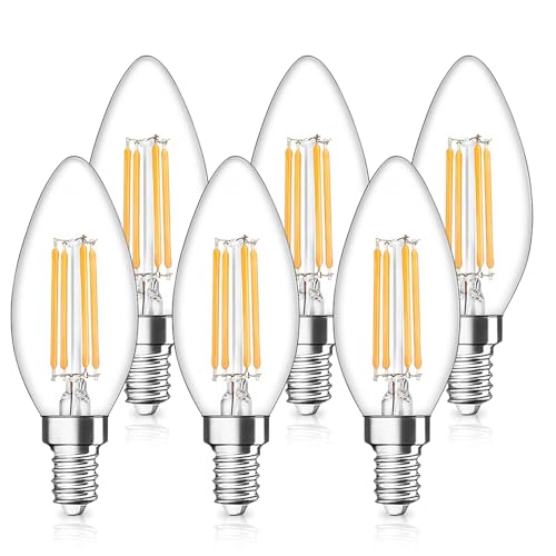 hautllaif 6 Pack E14 LED Candle Bulb,SES Small Screw Vintage Edison Bulb, 4W Equivalent 40W, Warm White 2700K,C35 Clear Filament Light Bulb,Non-Dimmable