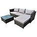 COZYBRITE Garden Corner Sofa Rattan Furniture Set 4 Seater Patio Outdoor Lounge Settee with Glass Coffee Table All-weather SFS066 (Mix Grey Rattan+Grey Cushion)