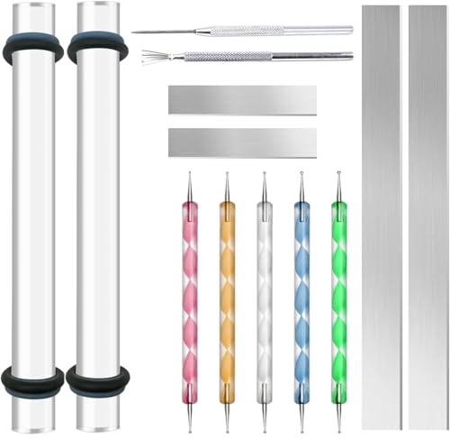14 Polymer Clay Tools Acrylic Roller Clay Rolling Pin with Thickness Rings Tissue Blade Sculpting Earring Making Kit Supplies Slicer Knife Dotting Tool Jewelry Accessories Mini Cutters Press