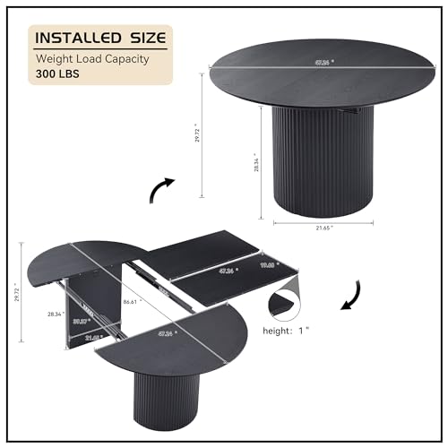 WILLIAMSPACE 86.61\" Wood Extendable Dining Table for 6 to 8, Modern Oval Kitchen Table with Wooden Pedestal Base, Mid Century Large Round Dining Room Table Furniture, Easy to Assemble, Black - Thumbnail 4