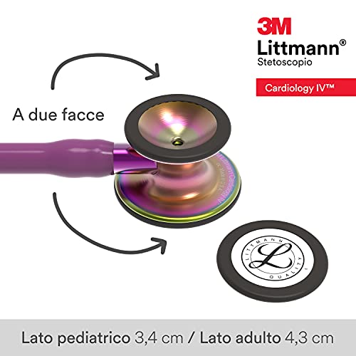 Image of 3M Littmann Cardiology IV Diagnostic Stethoscope, 6205, More Than 2X as Loud, Weighs Less, Stainless Steel Rainbow-Finish Chestpiece, 27 inch Plum Tube, Violet Stem, and Black Headset (Pack of 3)