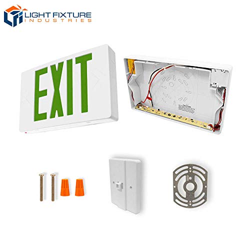 LFI Lights | Green Exit Sign | All LED | White Thermoplastic Housing | Hardwired with Battery Backup | Optional Double Face and Knock Out Arrows Included | UL Listed | (1 Pack) | LED-G