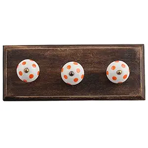 IndianShelf Handmade Dot Wall Mount Hooks Hangers Holders Hanging Coat Key Hat Mug Kitchen Utensils Bathroom (Wooden_White_4 Inches)-1 Piece