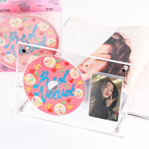 Baskiss Photocard and CD Holder Stand, Acrylic Standing Display, 66 x 91 mm Card Cares Ultra Clear Trading Cases Protectors for Kpop Photocard Baseball Basketball Photo (1CD+1Card)