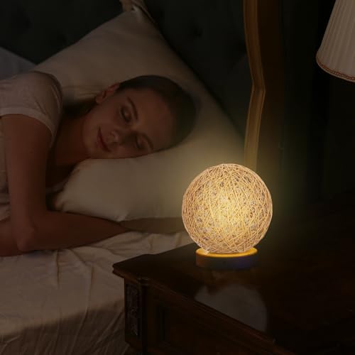 Image of ORFOFE Rattan Woven Lampshade Ball Shape Ceiling Light Cover Table Lamp Cover Durable Decorative Lamp Accessory for Living Room Bedroom Study 5.90X5.90X5.90In