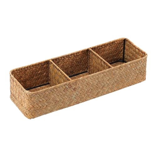 Nonam 3-Section Seagrass Tea Bag Organizer,Wicker divided basket,Natural