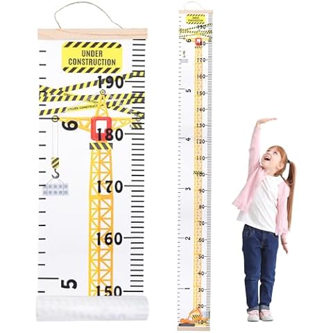 Growth Chart for Kids, Height Chart Ruler for Wall with Construction Style Child Height Measurement Wall Chart for Kids Bedroom Nursery Wall Decoration Cover