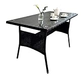Relaxdays Gartentisch, HxBxT: 70 x 100 x 60 cm, wetterfest, Polyrattan, Glasplatte, Esstisch Garten & Balkon, schwarz