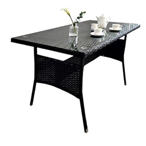 Relaxdays Gartentisch, HxBxT: 70 x 100 x 60 cm, wetterfest, Polyrattan, Glasplatte, Esstisch Garten & Balkon, schwarz