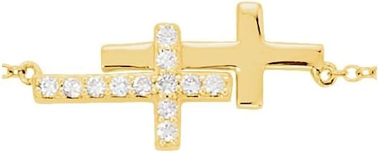 14K Yellow Gold 1/5 CTW Diamond Double Sideways Cross 8" Bracelet