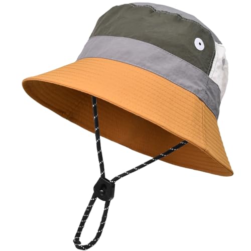 Image of Outdoor Kids Sun Hat Quick Dry Bucket Hat Multiple Color Patchwork for Boys Girls 8-15 Years UPF 50+ Summer Beach Hats